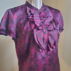 ANN TAYLOR LOFT RUFFLE BIB BLOUSE SIZE PL